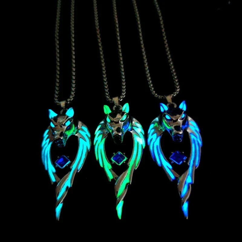 Wolf King Glow in the Dark Pendant Necklace for Men Pendant Necklace Qme
