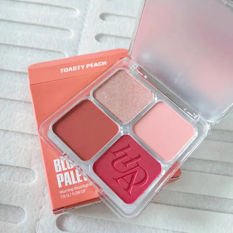 4-Color Matte Blush Palette – Oil Control & Long-Lasting Blush Palette Qst Toasty Peach
