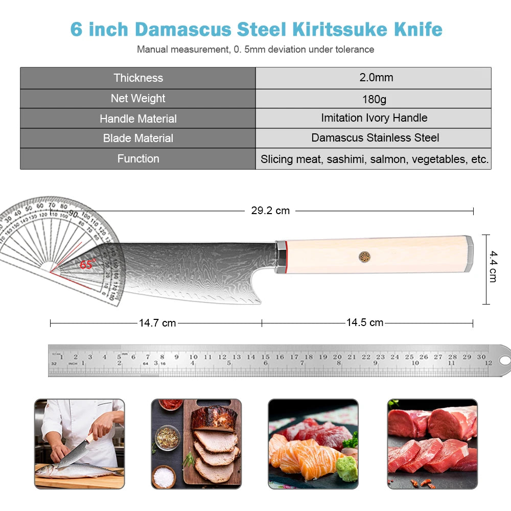 XITUO 6" Kiritsuke Damascus Steel Chef Knife – Ivory Handle Damascus Kitchen Knife Qst