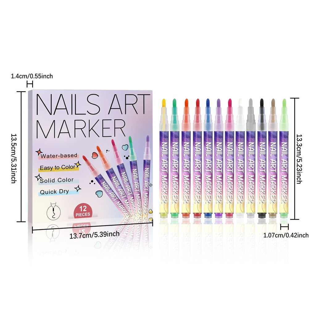 12-Color 3D Nail Art Acrylic Paint Pens – DIY Doodle Set Nail Art Pen Set Qme