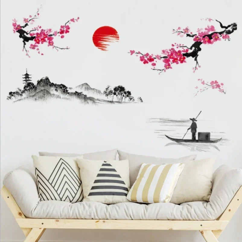 Pink Cherry Blossom Tree Wall Mural Sticker | Sakura Decal Wall Mural Decal Qme