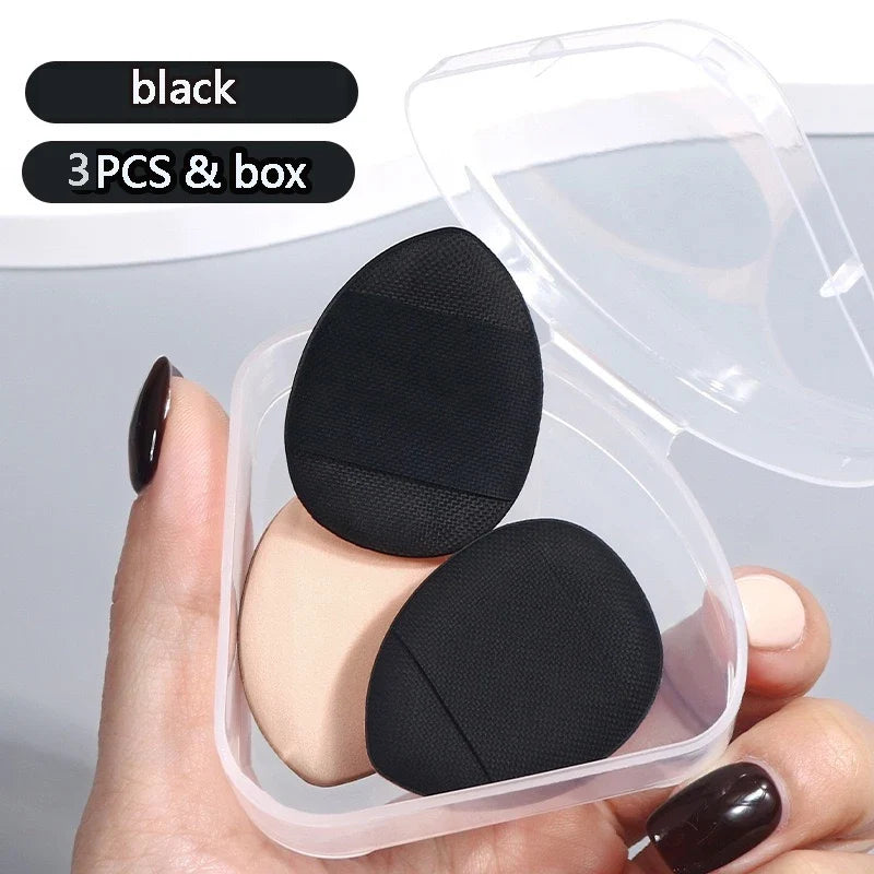 3-Pack Mini Triangular Makeup Sponges with Storage Box Makeup Sponge Set Qme black