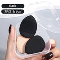 3-Pack Mini Triangular Makeup Sponges with Storage Box Makeup Sponge Set Qme black