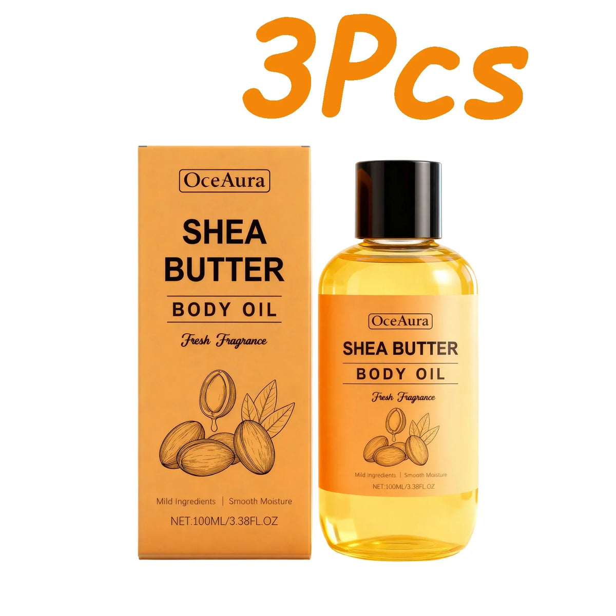 Shea Butter Body Oil – Lightweight & Fast-Absorbing | Qme Moisturizing Body Oil Qme 3 x 100ml Boxed