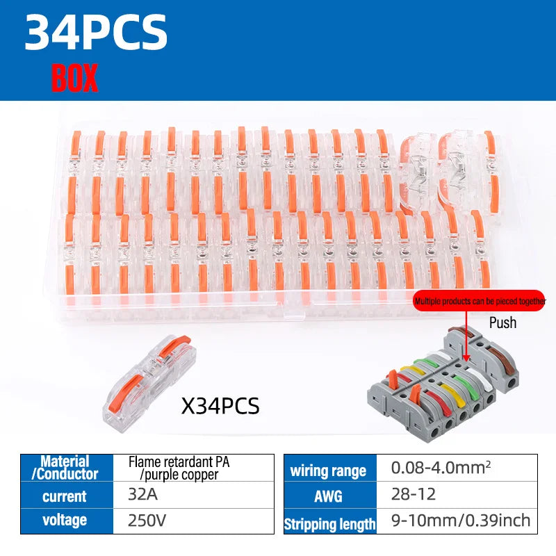 Universal Lever Wire Connectors 1-to-1 Inline Compact Splicing Lever Wire Connector Qme T211O 34PCS