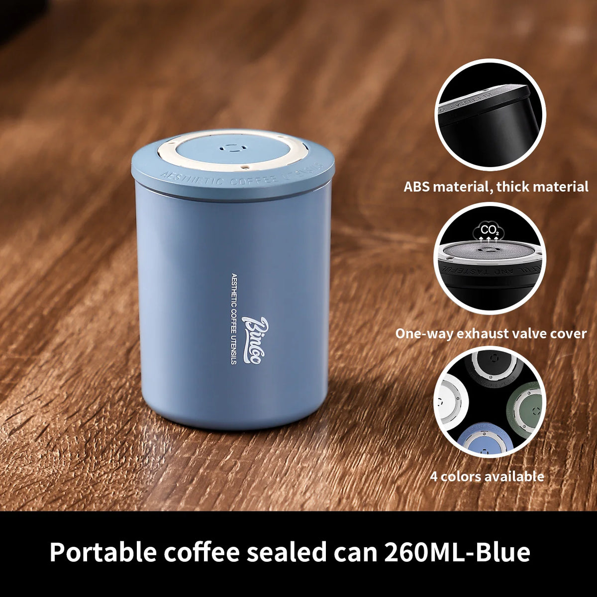 Bincoo Mini Airtight Coffee Bean Storage Jar – Travel Tin Coffee Storage Jar Qst Blue-260ML