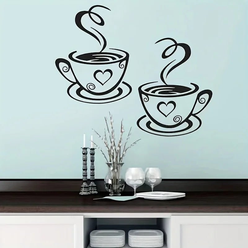 Coffee Cup Wall Sticker – Home Kitchen Decoration Decal Wall Decoration Sticker Qme black