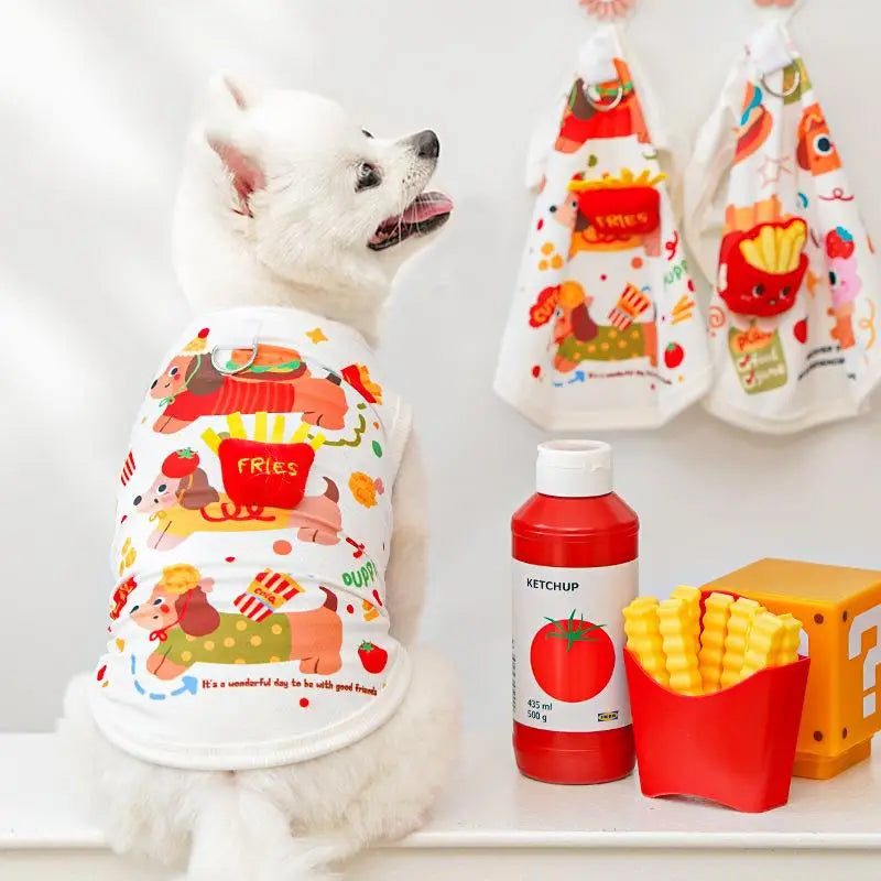3D Burger Print Summer Pet Vest | Breathable Dog & Cat Top Pet Clothing Vest Qme