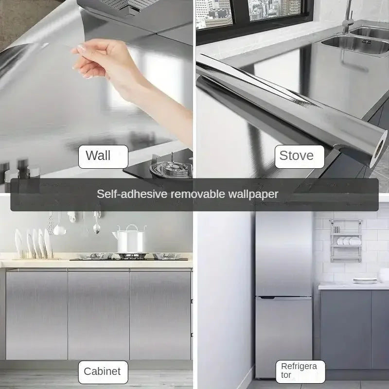 Brushed Silver Metal Contact Paper – Waterproof Kitchen Wall Sticker Wall Contact Paper Qme
