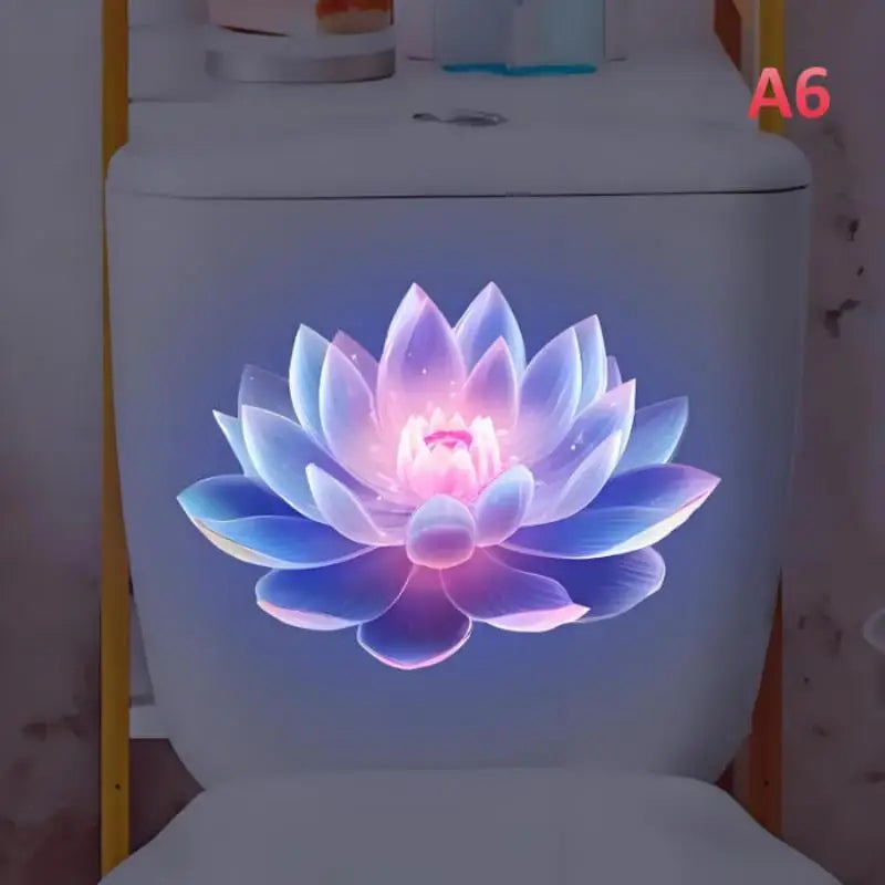 Luminous Lotus Toilet Seat Sticker Glow Night Light PVC Decal Bathroom Decal Sticker Qme A6