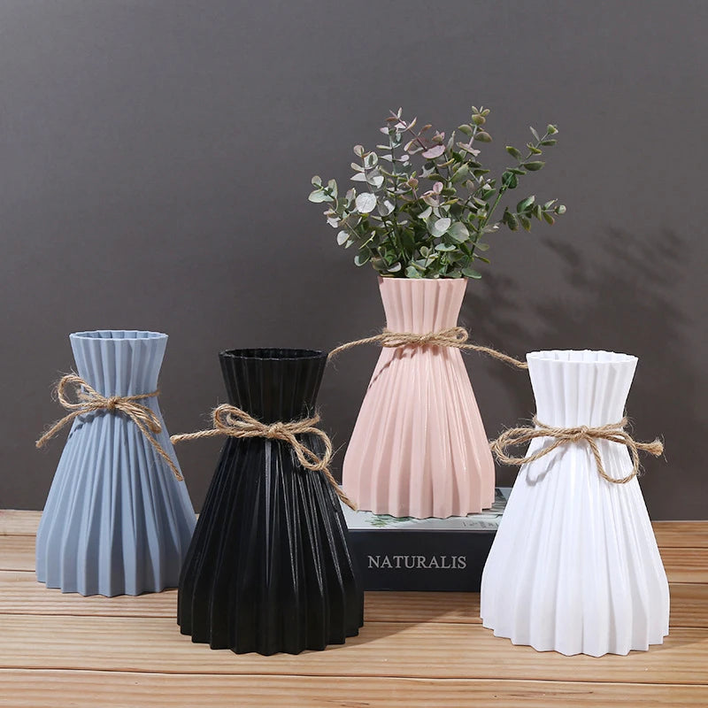 Origami Striped Narrow Waist Tabletop Vase – Imitation Ceramic Decorative Vase Qst