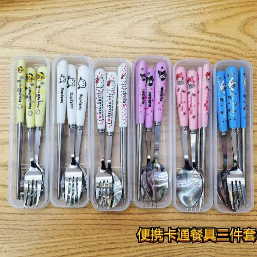 Kuromi 3-Piece Stainless Steel Portable Cutlery Set Portable Cutlery Set Qme 6Random Styles