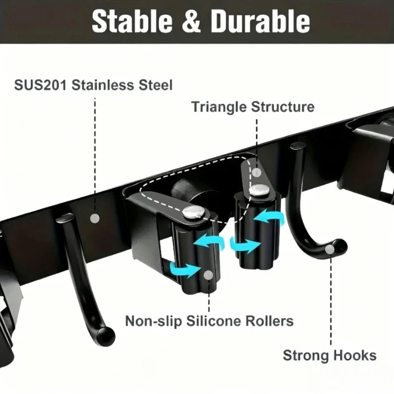 Heavy-Duty Metal Wall-Mounted Tool Rack – 4 Slots & 5 Hooks Wall Tool Rack Qme