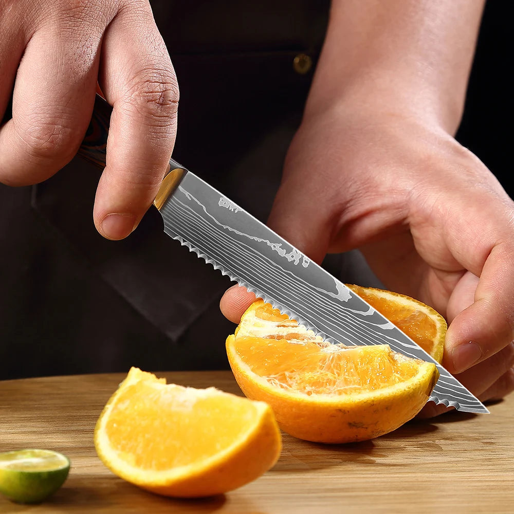 XITUO Damascus Steak Knife Set – Serrated Stainless Steel 6-Pc Steak Knife Set Qst