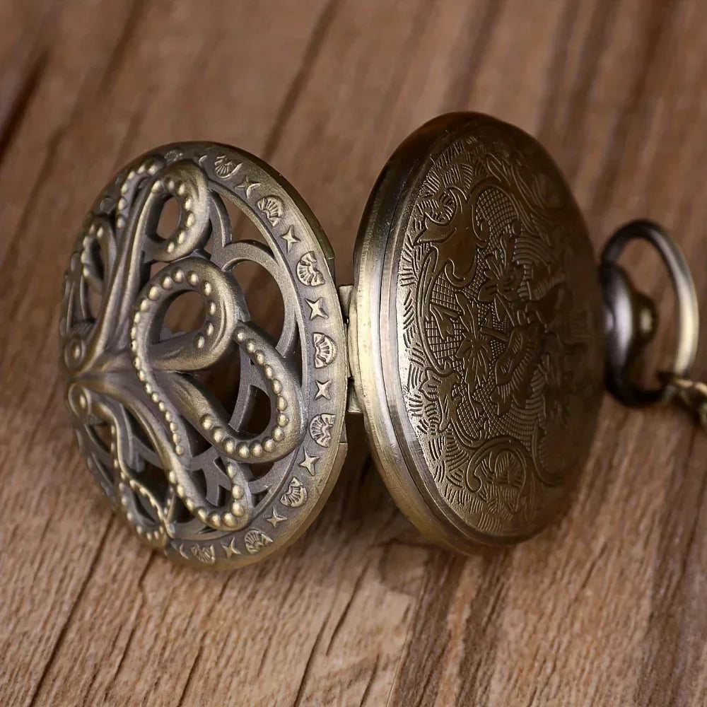 Antique Octopus Steampunk Hollow Semi-Hunter Quartz Pocket Watch Steampunk Pocket Watch Qme
