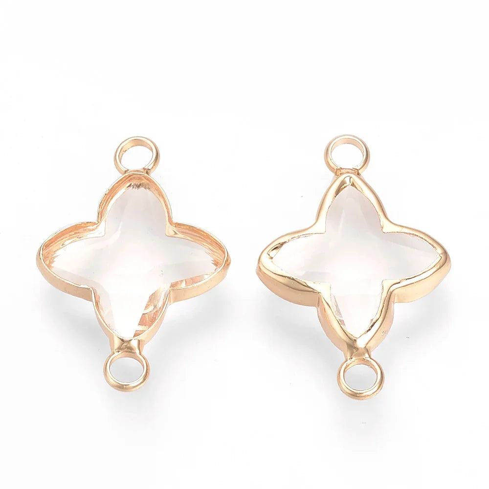 Faceted Golden Glass Cross Connectors Brass Findings 21x14x3mm Jewelry Connectors Qme Clear