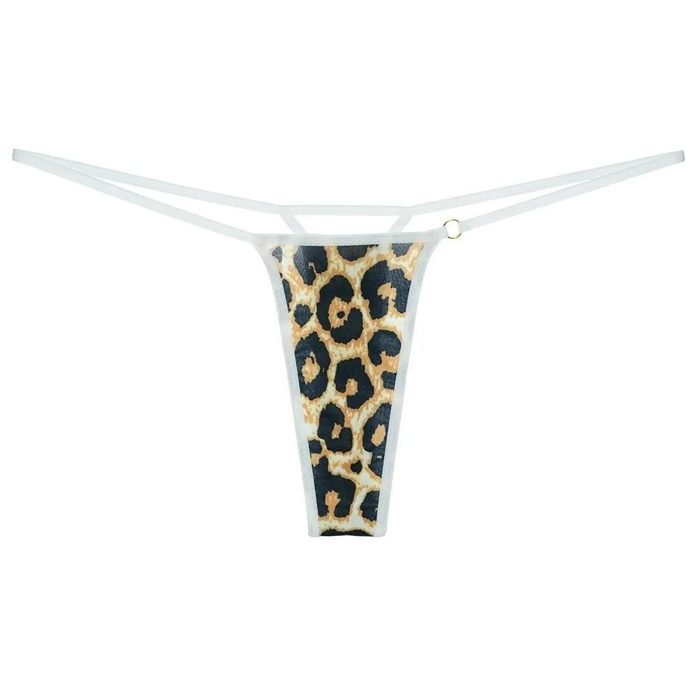 Women's Seamless Ice Silk Thongs Low Waist T-Back Briefs Women's Thong Briefs Qme Leopard B L 1pc