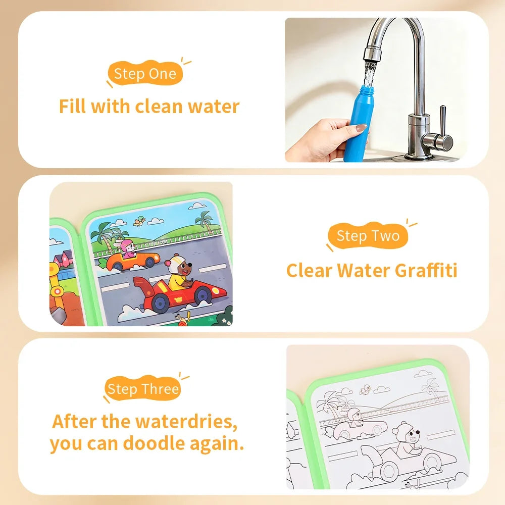 Reusable Water Drawing Doodle Book & Magic Pen for Kids Kids Drawing Book Qme