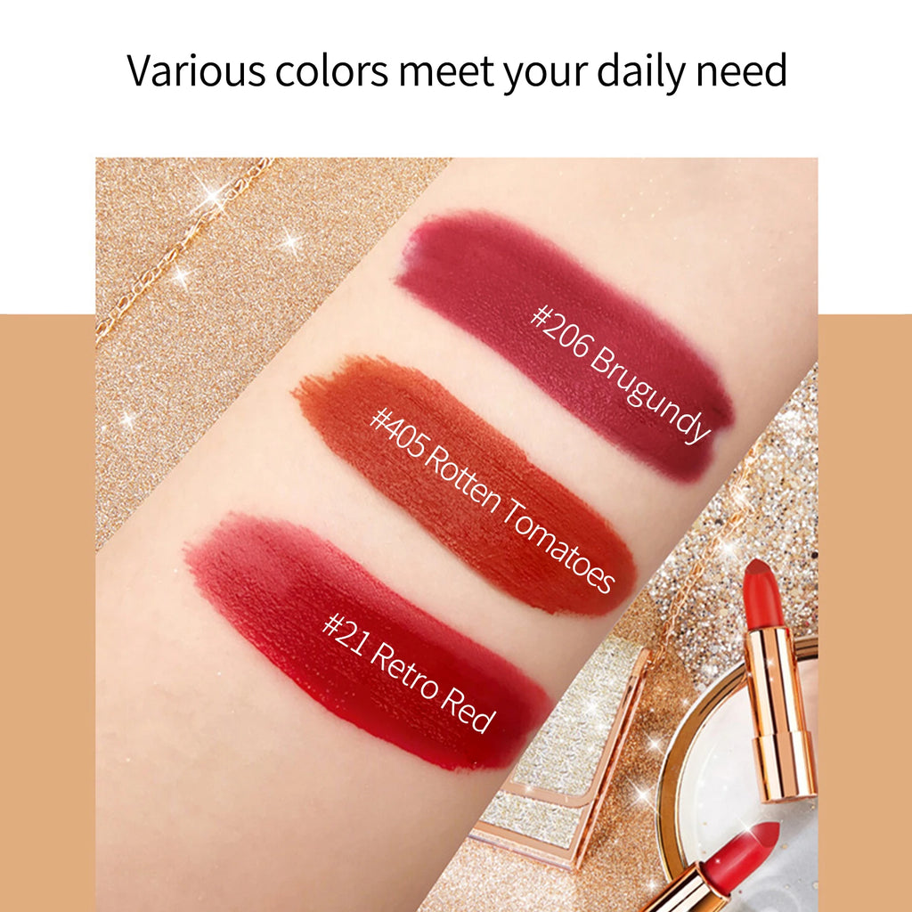 Matte Lipstick Set 3 Colours – Waterproof Long-Lasting + Silver Bag Matte Lipstick Set Qst