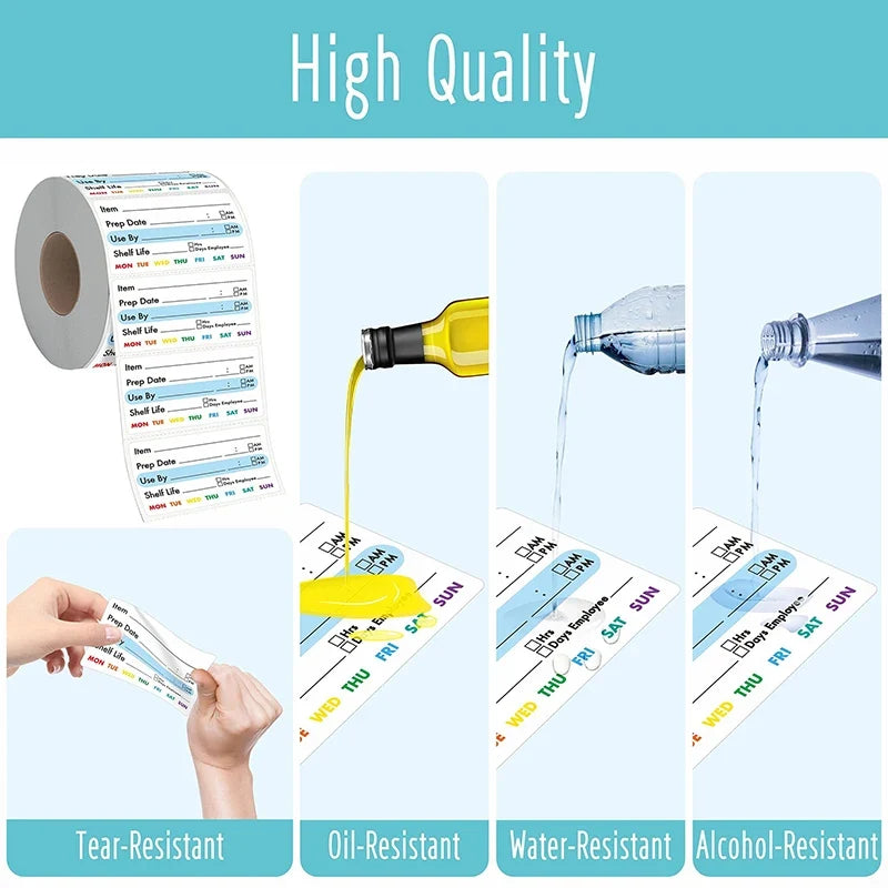 300pc Roll Kitchen Date Food Labels – Self-Adhesive Stickers Food Date Labels Qme