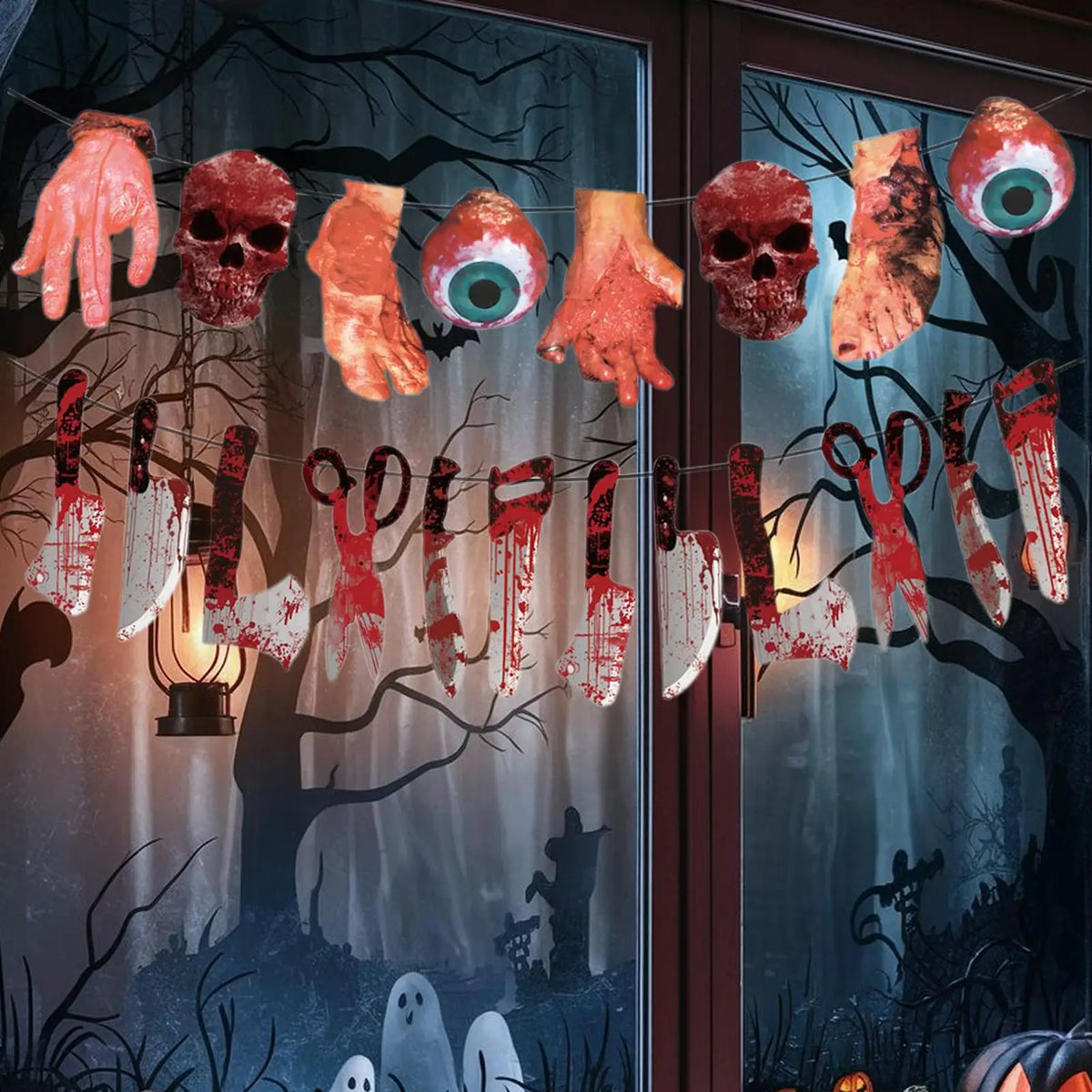 Halloween Horror Bloody Broken Hands & Feet Hangable Banner Halloween Banner Qme