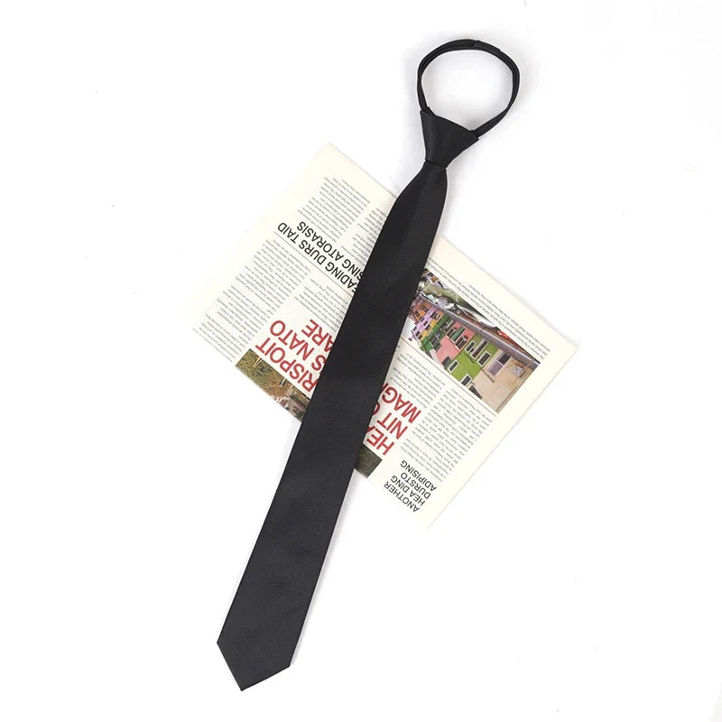 Solid Skinny Zipper Necktie for Men & Women | Wedding Tie Zipper Necktie Qme black