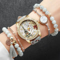 Women's Retro Quartz Watch & Beaded Bracelet Set | 5-Piece Quartz Watch Set Qme 5Pcs Set No
