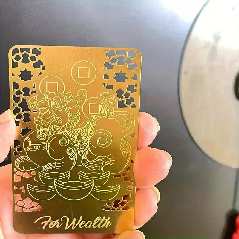 Feng Shui Pixiu Wealth Talisman Gold Card | Prosperity Amulet Feng Shui Amulet Qme