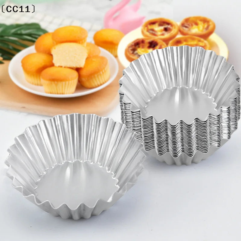 Non-Stick Aluminum Egg Tart Mold Flower Shape | Reusable Baking Mold Qme