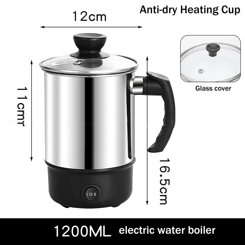Mini Portable Electric Heating Cup Kettle – Anti-Dry-Boil Electric Travel Kettle Qst glass 12cm Anti-dry