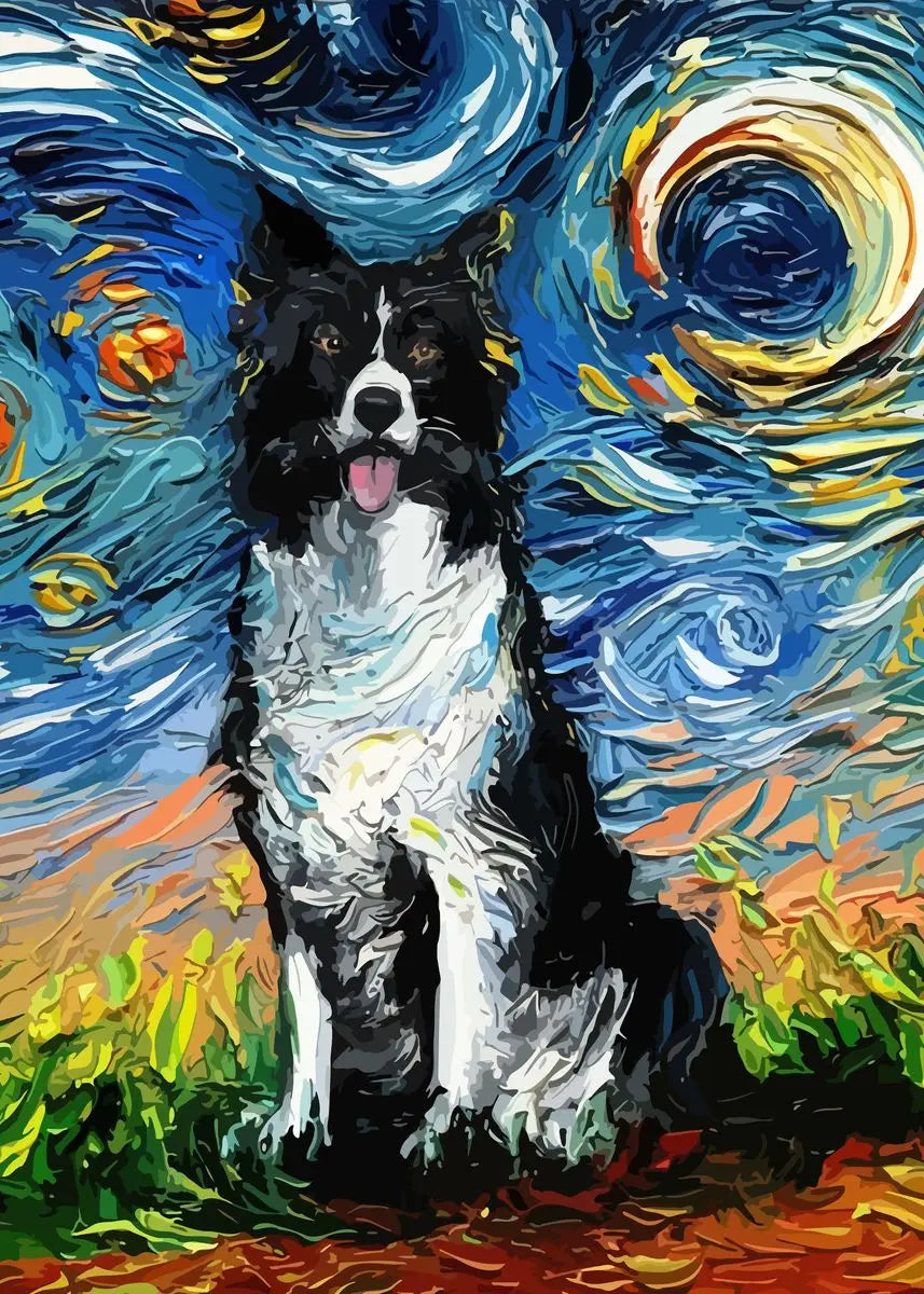 Van Gogh Starry Night Dog Canvas Print | German Shepherd Wall Art Canvas Wall Art Qst J 60X90cm No Framed