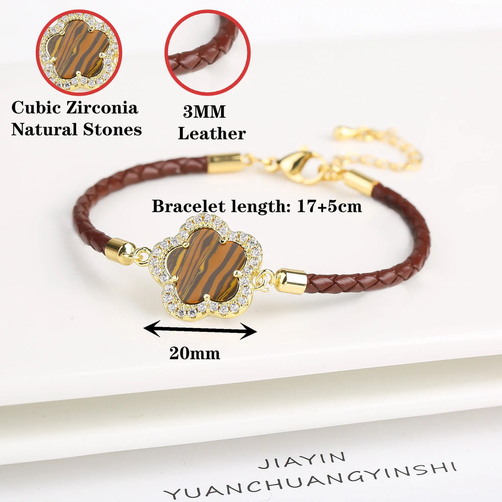 Zirconia Flower Leather Braided Bracelet for Women | 39 Colors Fashion Bracelet Qme