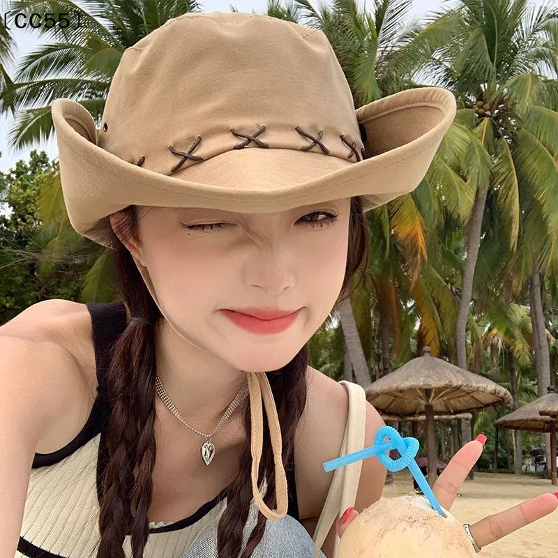 Wide Brim Western Cowboy Hat – Outdoor Sun Hat Women Men Wide Brim Hat Qst