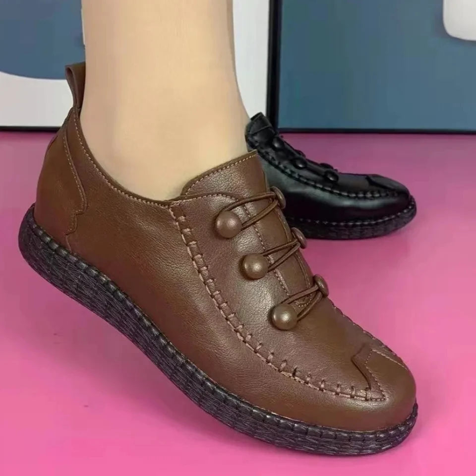 Women's Leather Slip-On Loafers – Classic Flat Shoes, Size 3–14 Women's Flat Loafers Qst Brown CN 35 CN