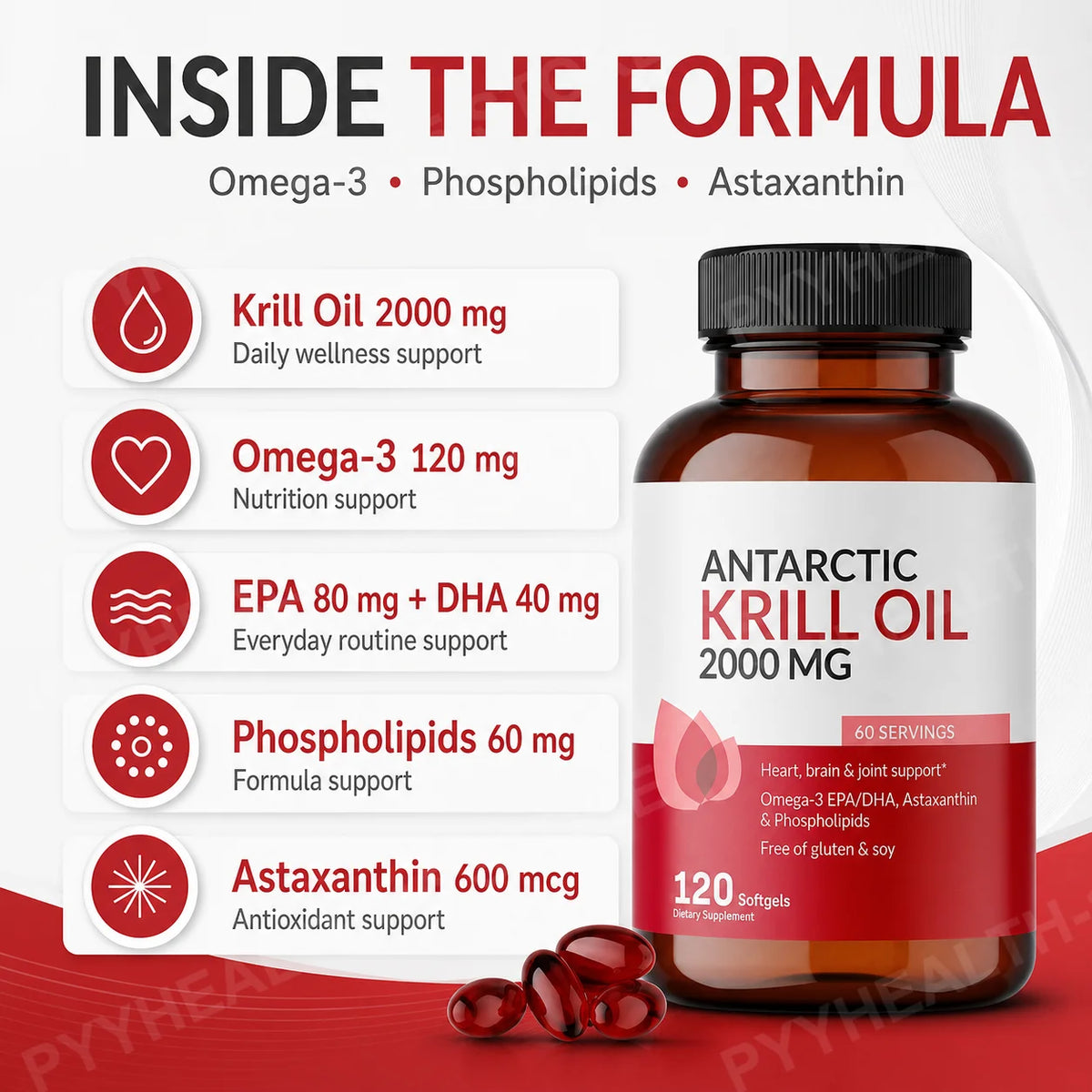 Antarctic Krill Oil 2000mg Omega-3 EPA DHA Astaxanthin 120 Softgels Krill Oil Supplement Qst
