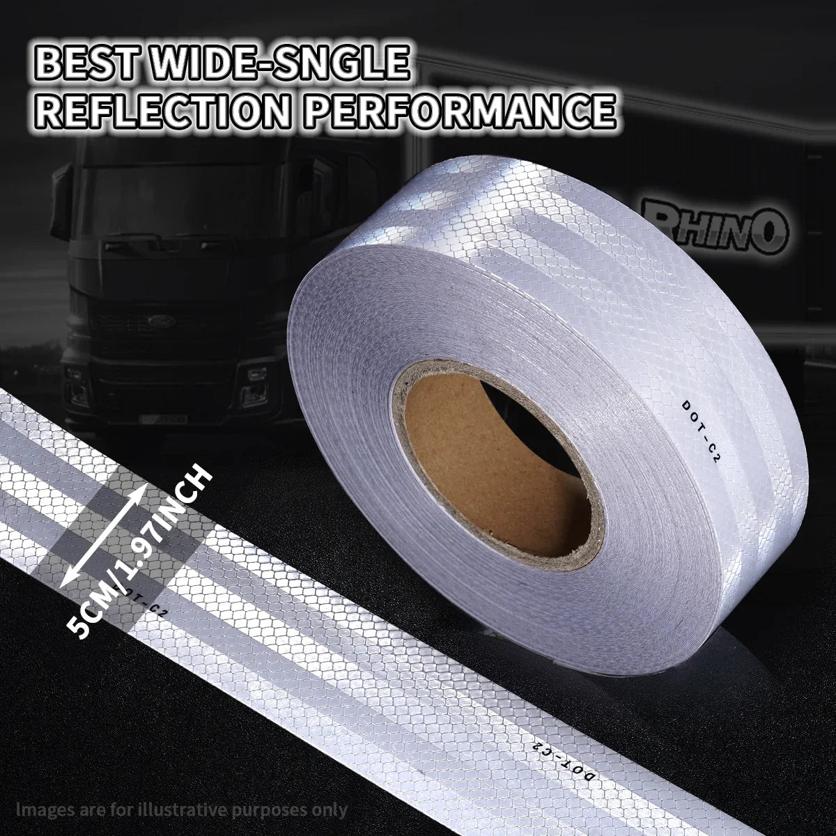 White DOT-C2 Reflective Tape – Waterproof Safety Warning Strip Reflective Safety Tape Qme White 1m 5cm