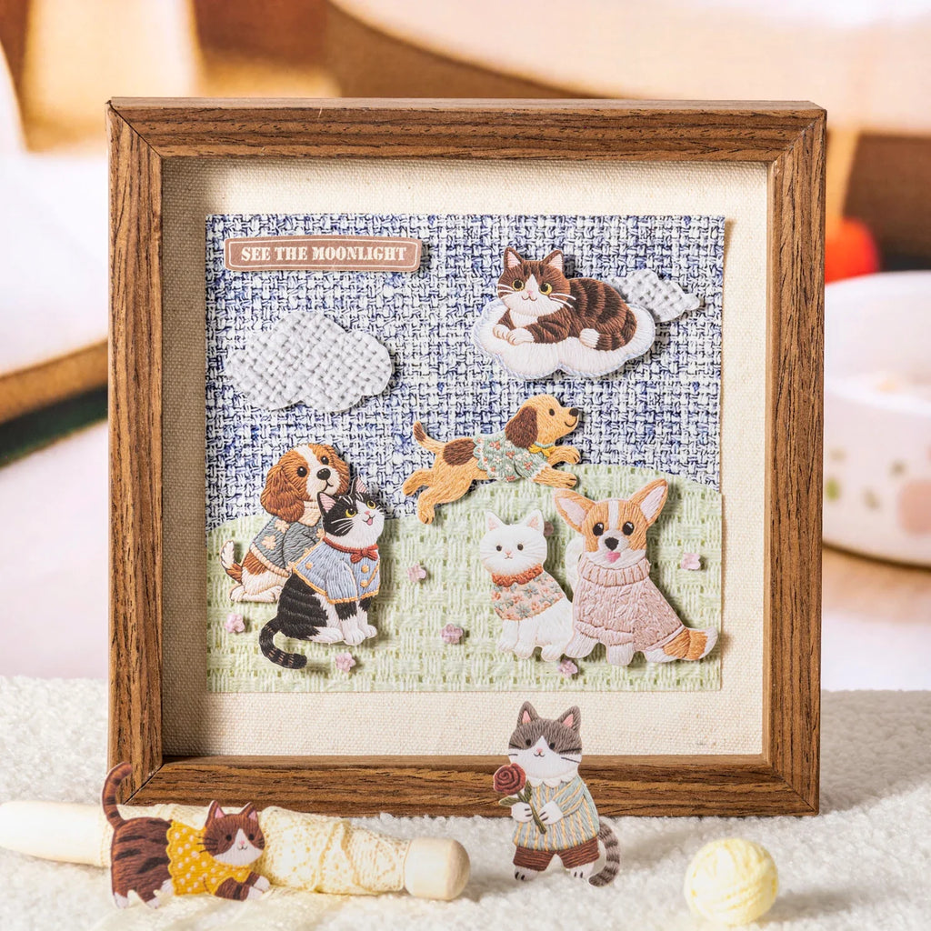 Fluffy Plush Cat & Dog Pet Stickers – 20 Sheets No White Edge DIY DIY Craft Stickers Qme