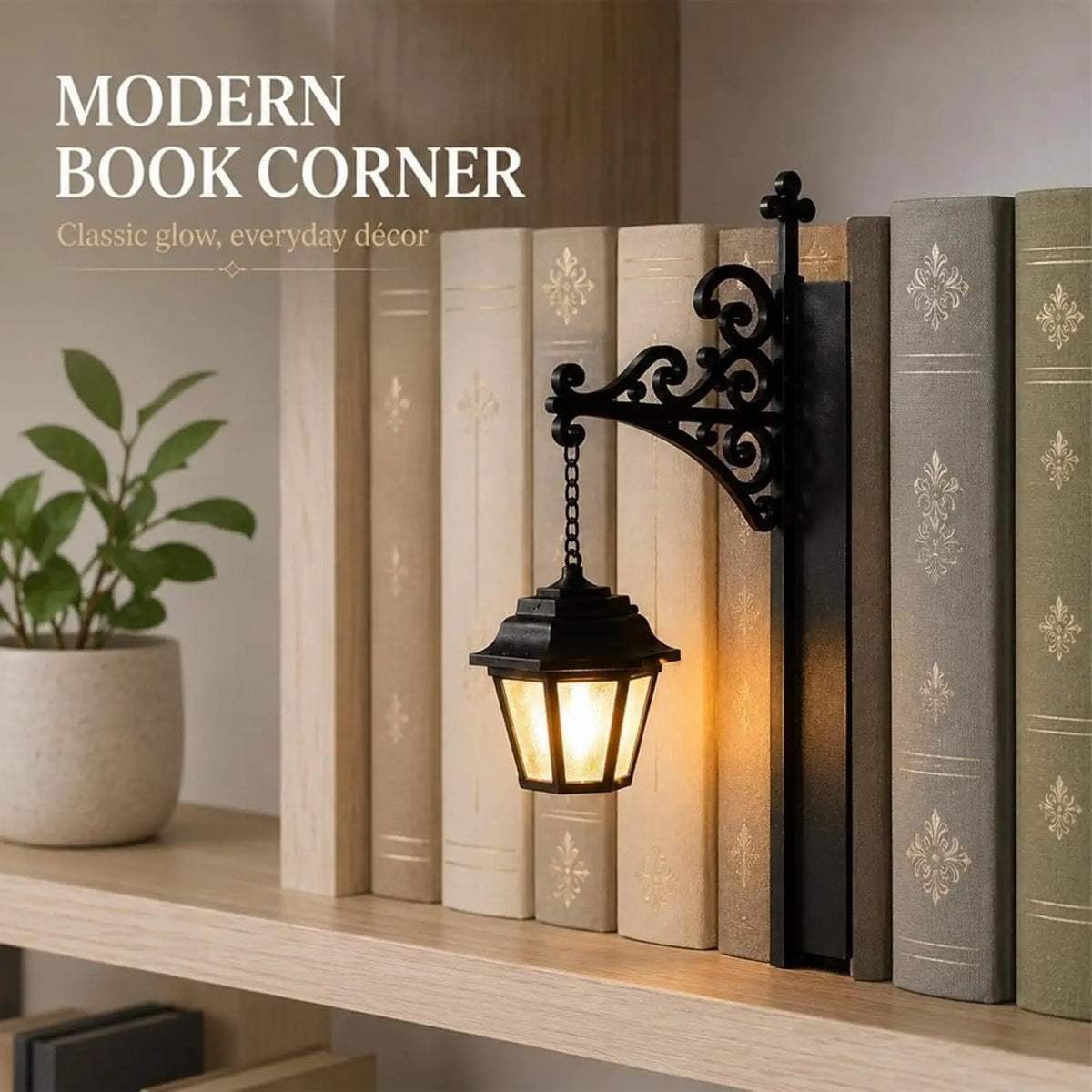 Vintage LED Bookshelf Lantern Lamp – Warm Decorative Light Decorative Bookshelf Lamp Qme