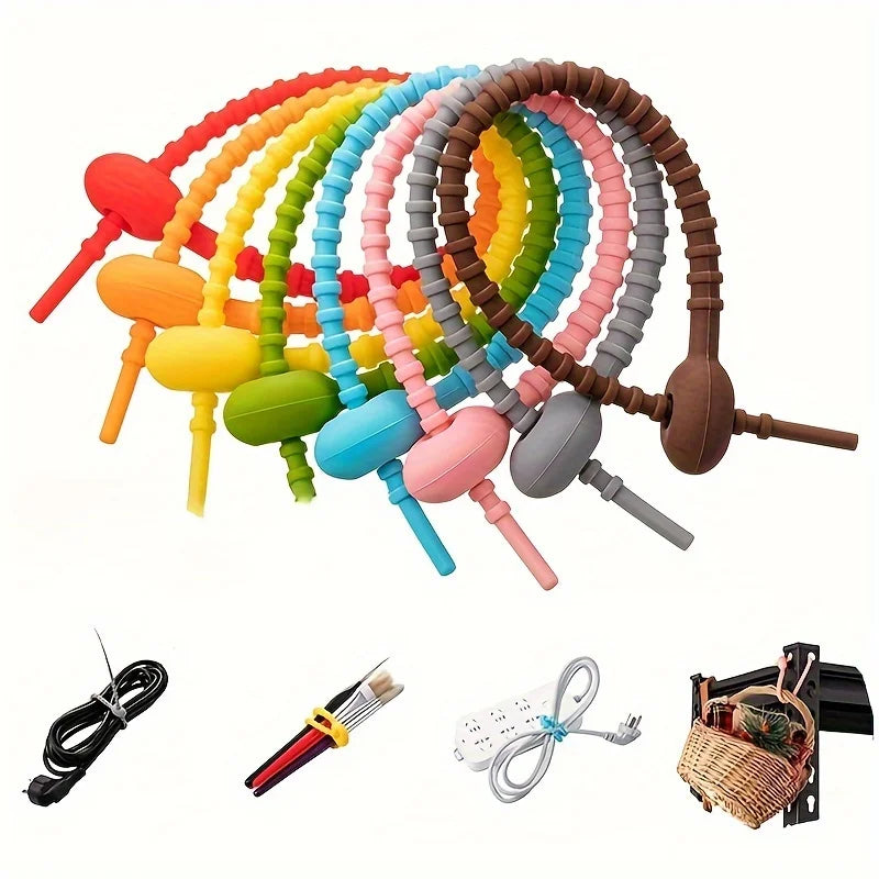Silicone Reusable Cable Wire Organizer & Cord Winder Ties Cable Organizer Ties Qme