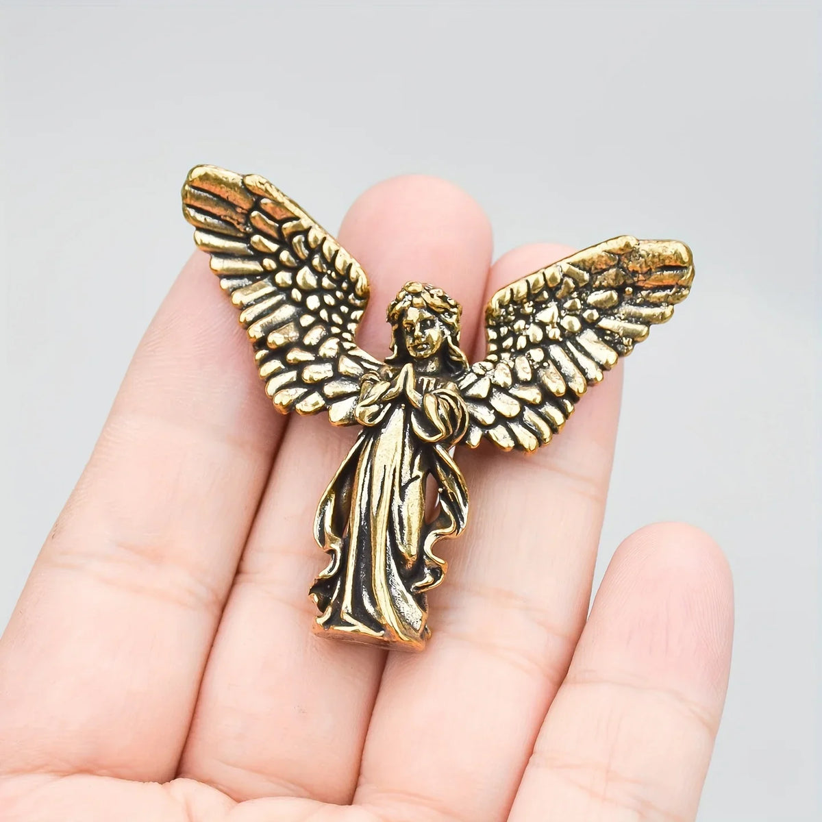 Brass Angel Cupid Ornament – Guardian Wings Desktop Decor Decorative Figurine Qme