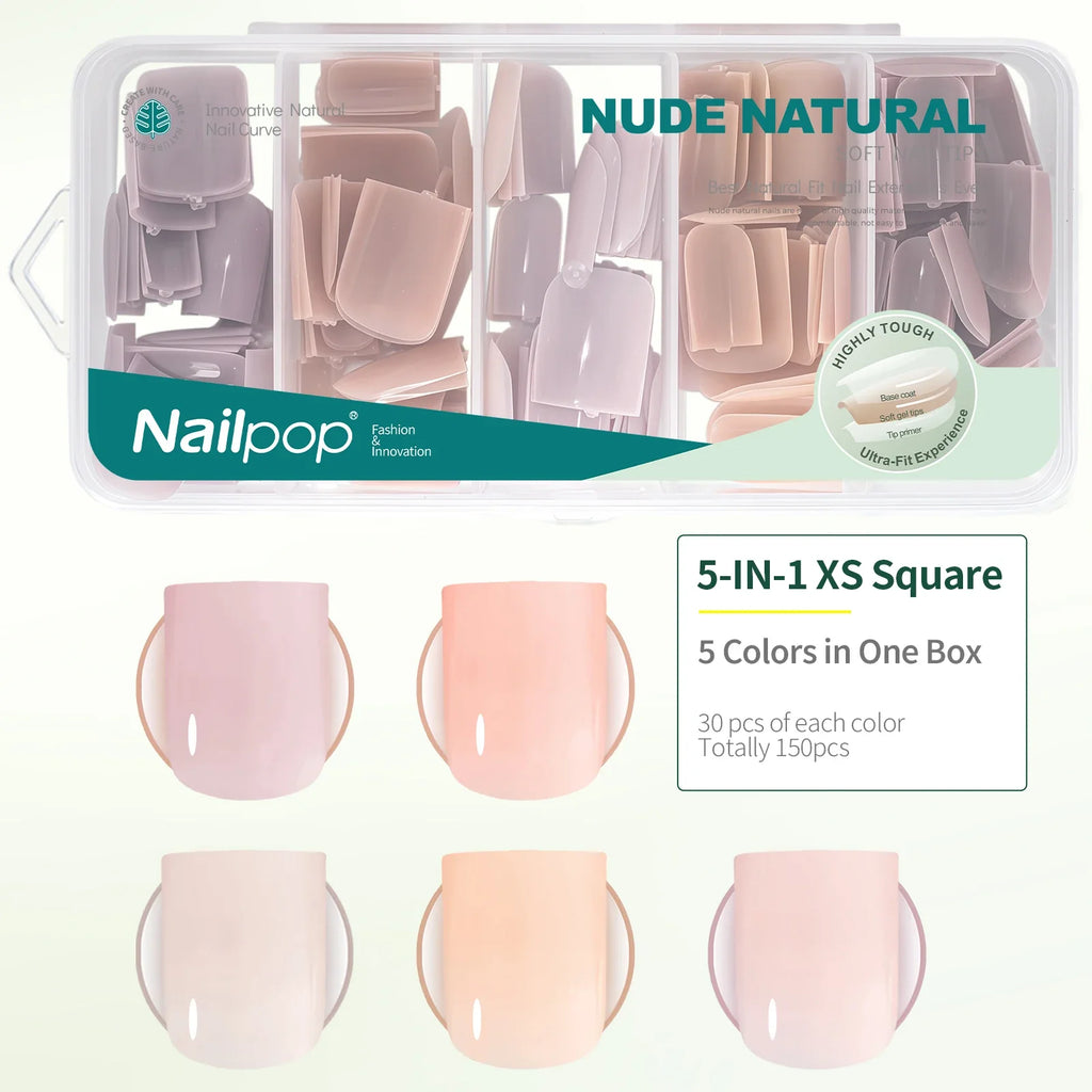 Nailpop 140 Nude Pink Nail Tips – Square Almond Coffin Oval Press-On Nail Tips Qme XS Square 5 Color