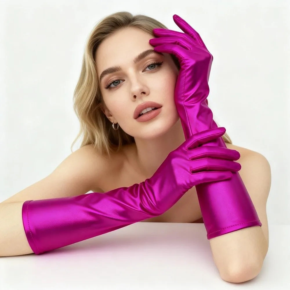 Women's Shiny Patent Leather Long Gloves – Sun Protection Long Fashion Gloves Qme