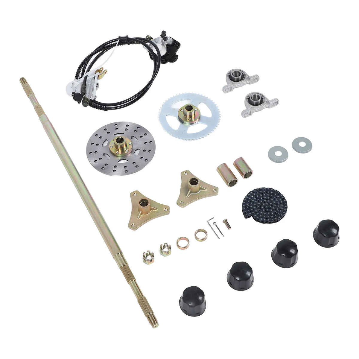 Go Kart 29in Rear Axle Assembly Kit – Chain, Sprocket & Brake Go Kart Axle Kit Qme