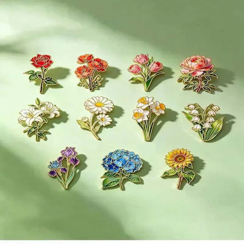 Botanical Enamel Flower Lapel Pins – Assorted Plant Brooches Enamel Lapel Pin Qme