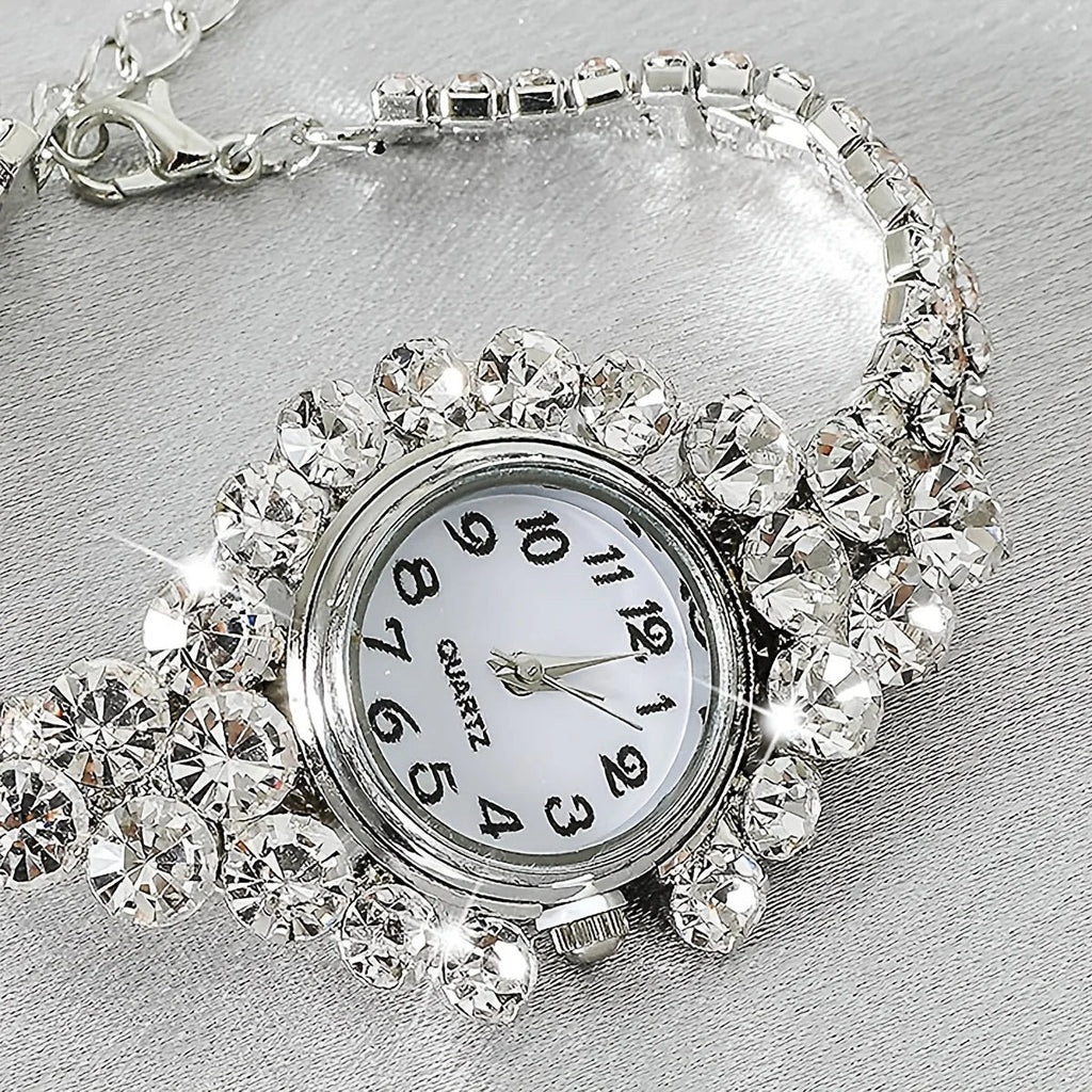 Rhinestone Quartz Watch – Elegant Arabic Numeral Bracelet Wristwatch Fashion Quartz Watch Qme