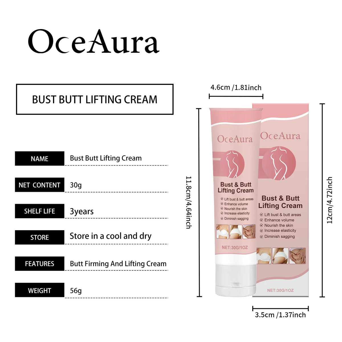 OceAura Firming Moisturizing Body Cream – Bust & Hip Care Body Firming Cream Qst 30g bottle