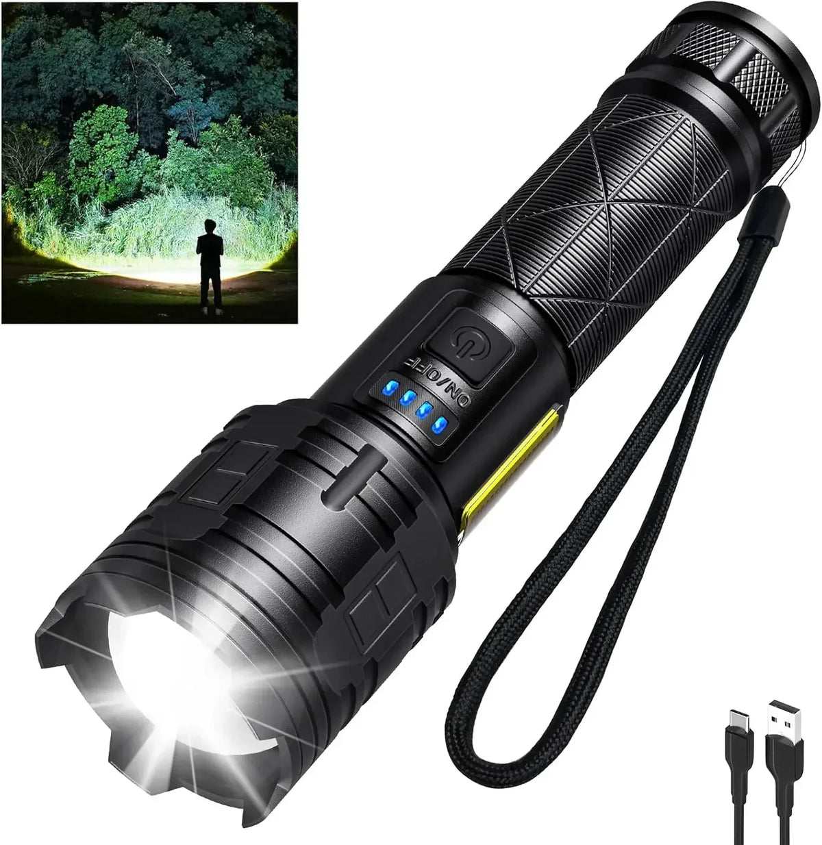 Super Bright Rechargeable LED Flashlight – 7 Modes & Power Bank Rechargeable Flashlight Qst