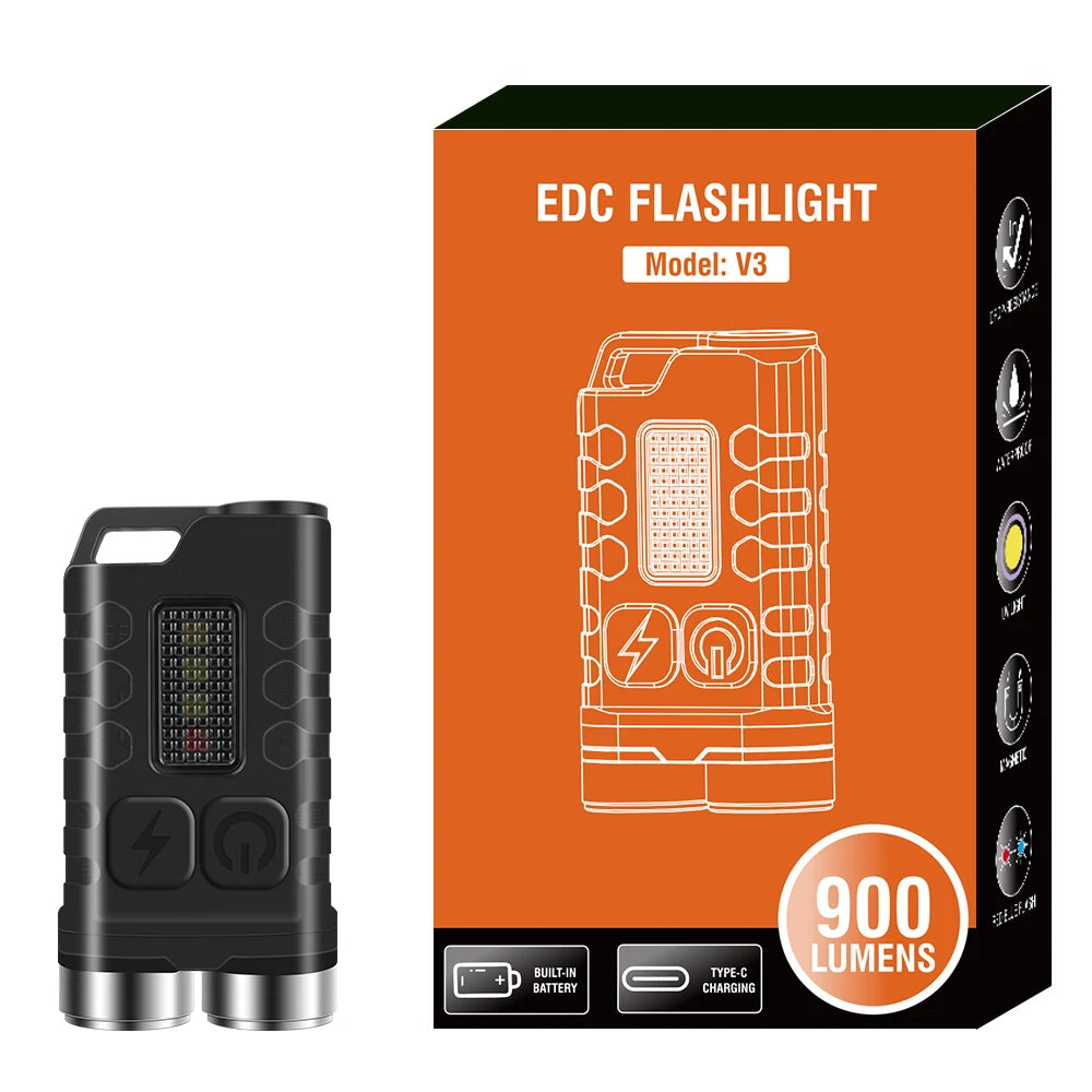 BORUiT V3 900LM UV EDC Keychain Flashlight | Type-C Rechargeable EDC Keychain Flashlight Qst Black