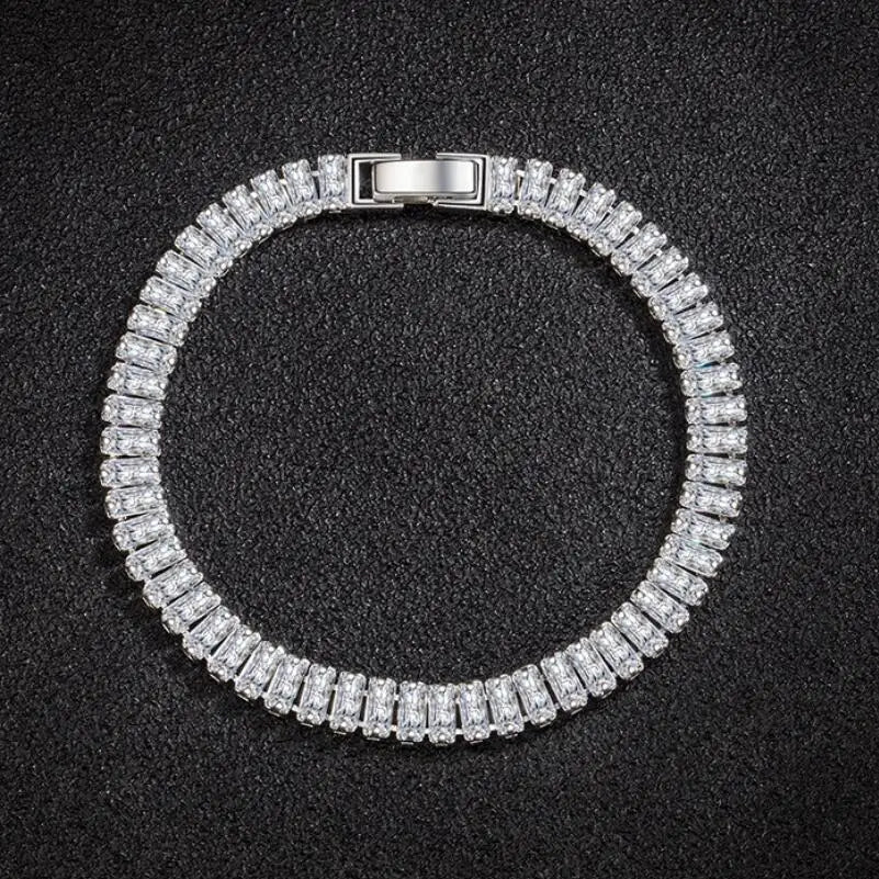 925 Sterling Silver Charm Bracelet with Zircon Crystals Silver Charm Bracelet Qme 18cm