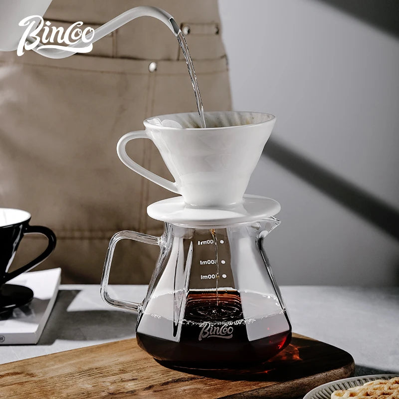 Ceramic Pour Over Coffee Dripper & Glass Server Set Pour Over Coffee Set Qst black